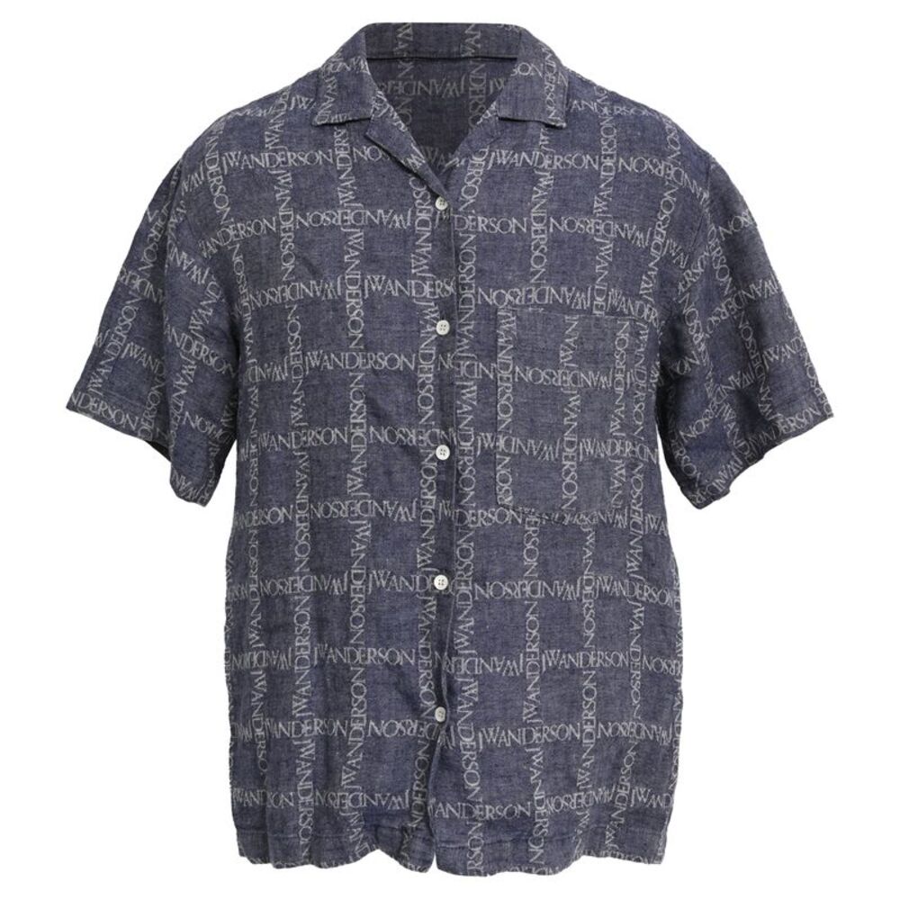 Jw Anderson Logo-Jacquard Button-Down Shirt in Blue Linen